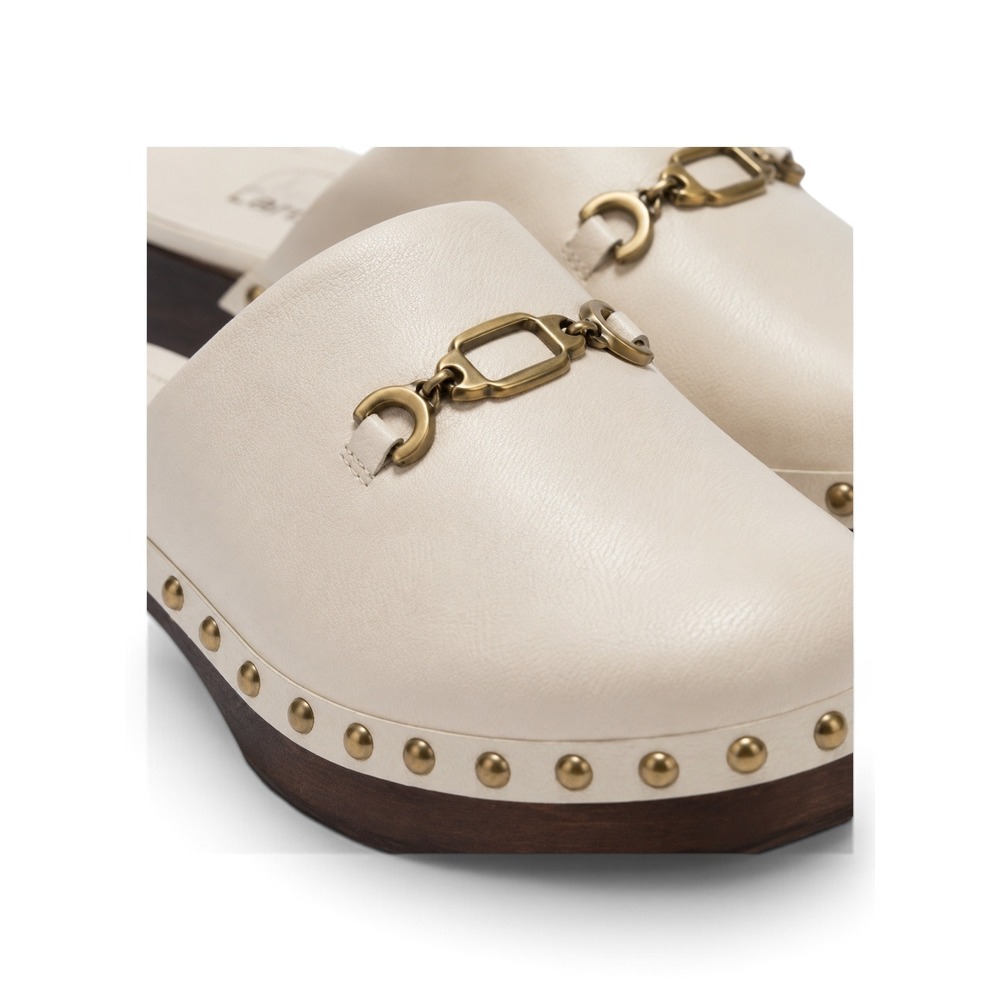 Larroudé Zuzi Ivory Leather Retro Horsebit Clog Mules Studded Wood Heel 6 NWOT - Picture 6 of 11